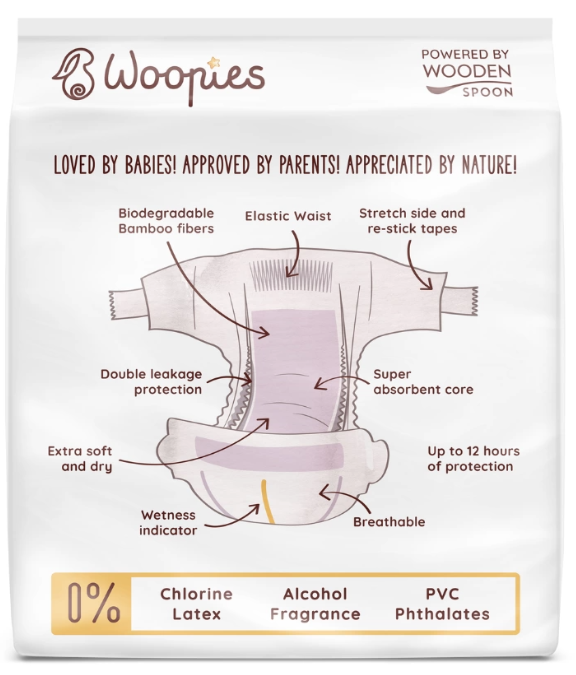 Wooden Spoon, Biodegradable Diapers Woopies Mini, 3-8 Kg